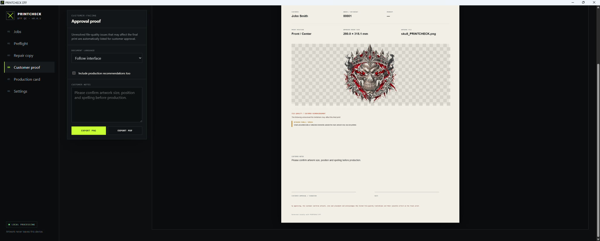 Customer approval document preview